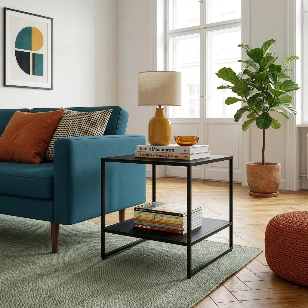 Tavolino Salsnes in Acciaio con Ripiano 53 x 51 x 51 cm - Nero [en.casa]