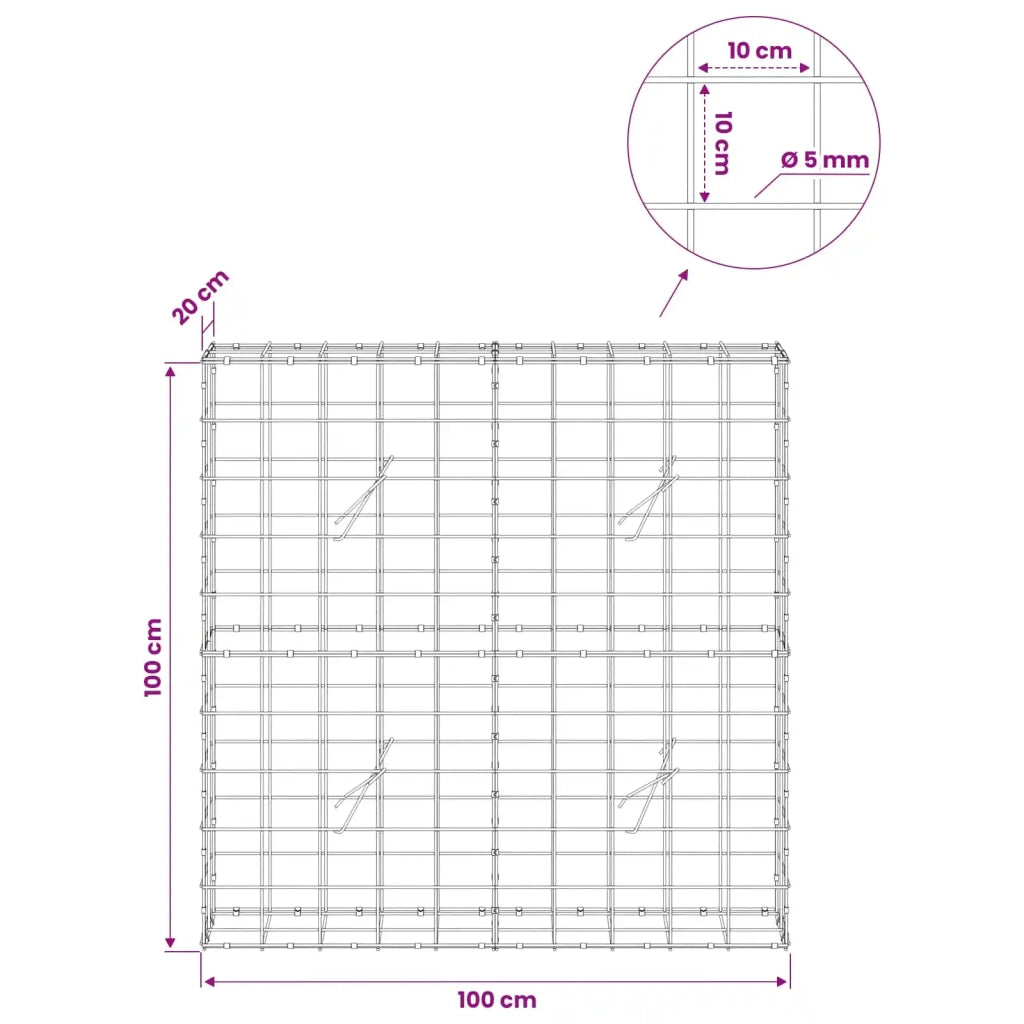 Gabione con Filo da 5 mm e Rete da 10x10 cm 100x20x100 cm 3465020