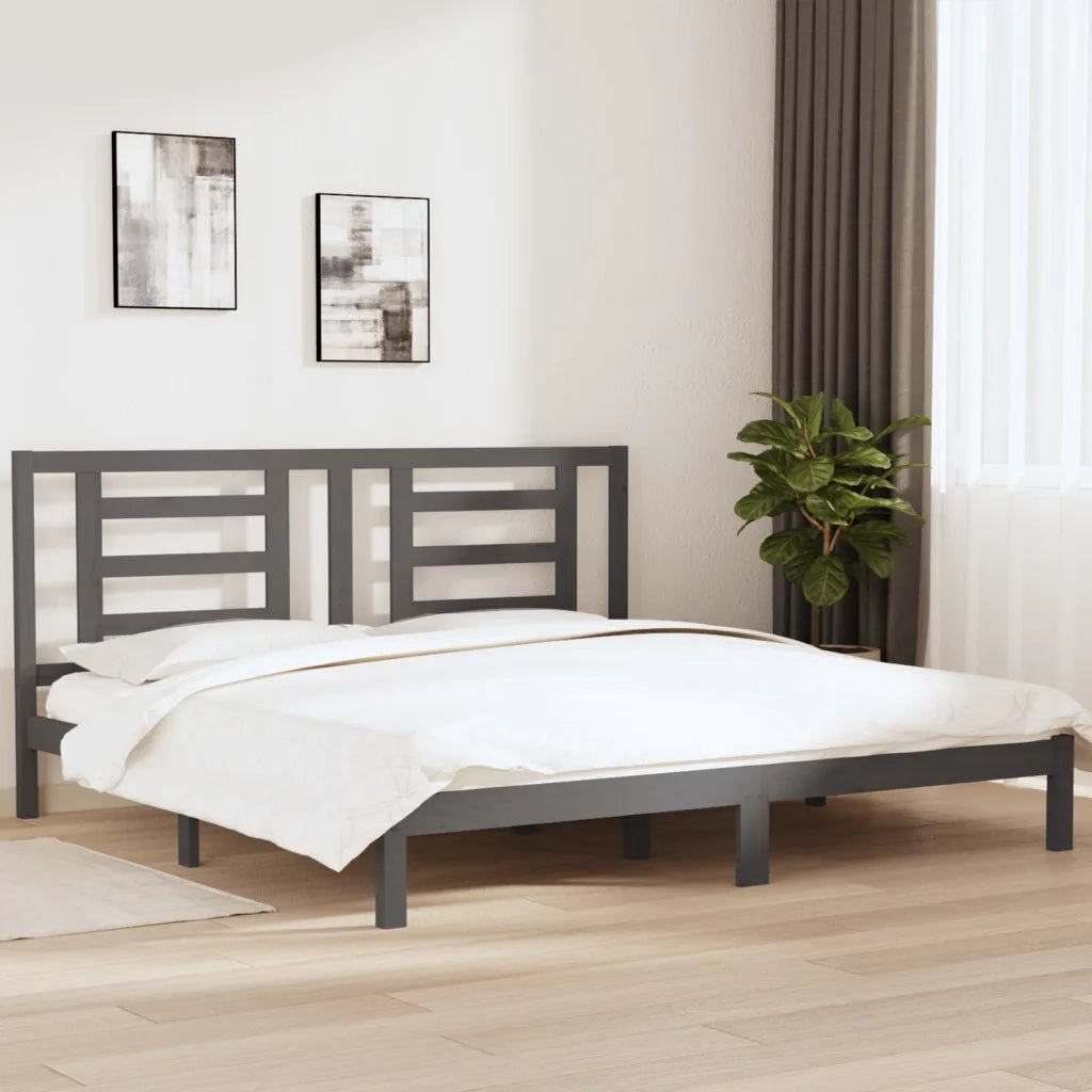Giroletto-Struttura Letto Grigio in Legno Massello di Pino 200x200 cm 137426