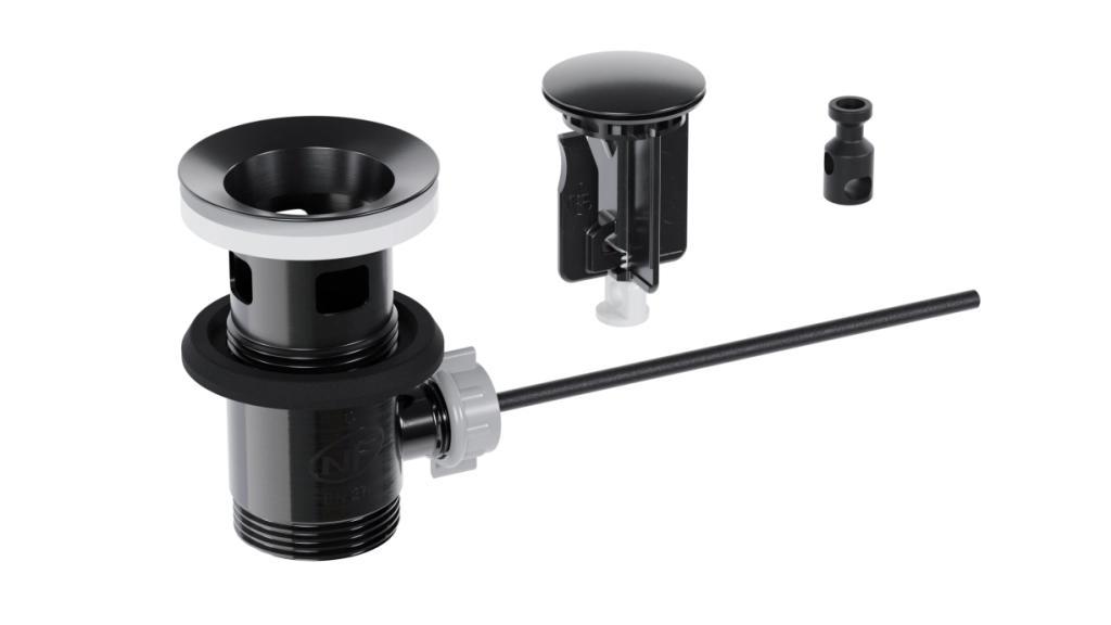 Scarico per lavabo e bidet del bagno, modello pop up in acciaio inox 304 – cromato con tappo REVO Colore: Gun Metal spazzolato