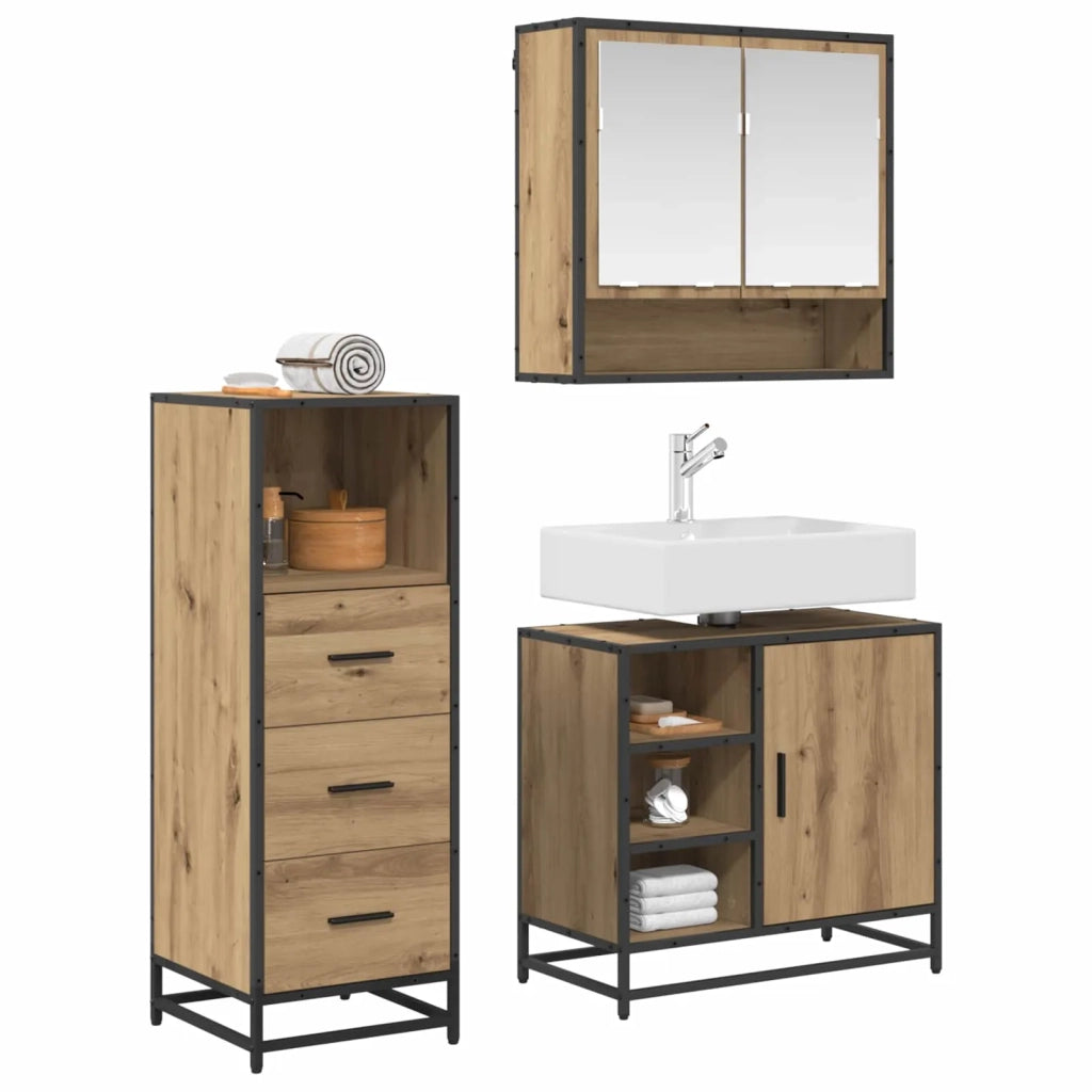 Set di mobili per il bagno con porta 3 pcs Rovere artigianale