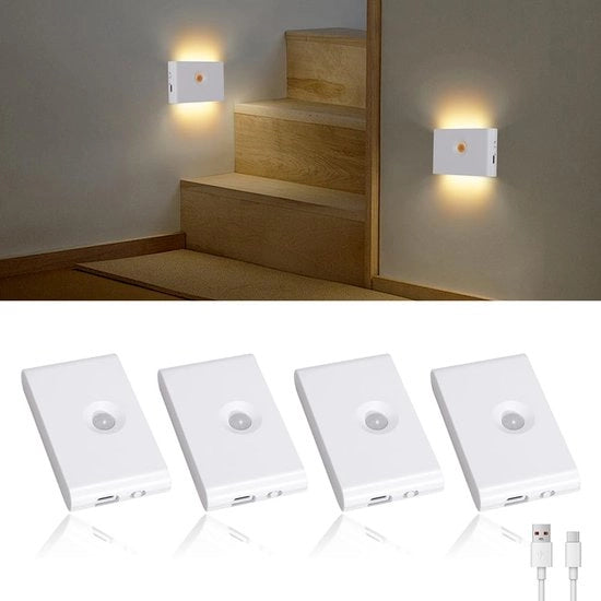 Lampada da parete a batterie, illuminazione scale con sensore di movimento, adatta per corridoi, scale, bagni, camere da letto, cucine, installazione magnetica, confezione da 4.