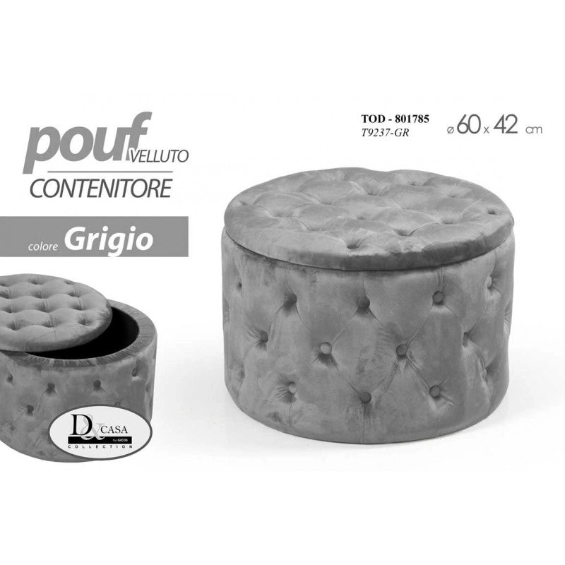 Pouf contenitore velluto grigio arredo scatola cm 60