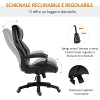 Poltrona Massaggiante da Ufficio a 6 Punti con Altezza Regolabile, in Similpelle Nera, 66x78x112-120 cm