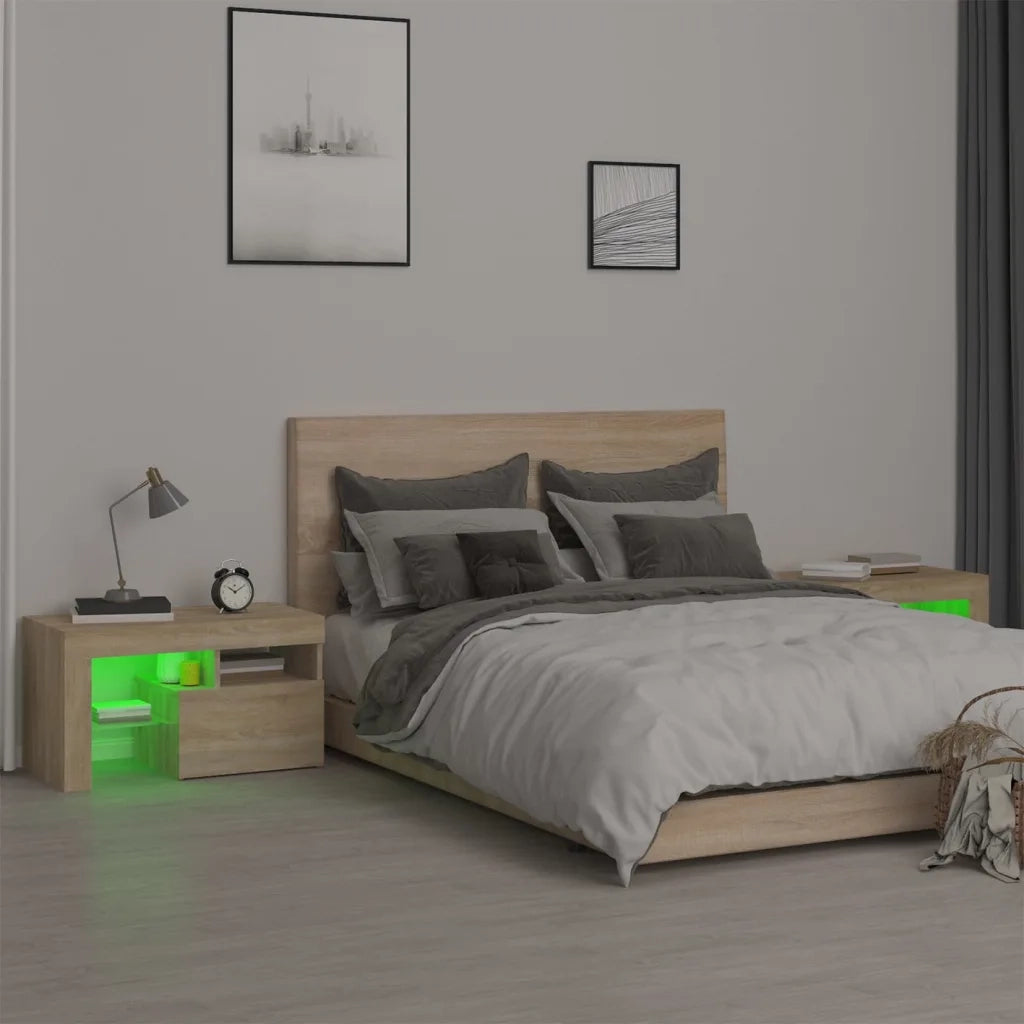 Comodini 2 pz con Luci a LED Rovere Sonoma 70x36,5x40 cm 3152772