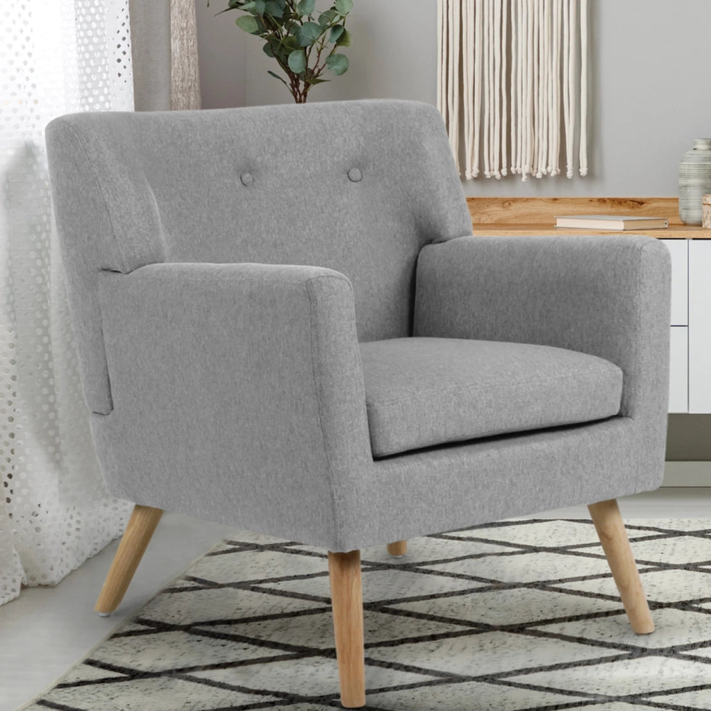 IDMarket - Poltrona scandinava in tessuto grigio chiazzato LIV