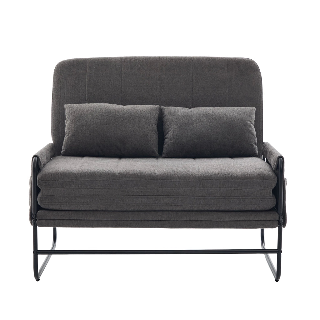 Divano letto 2 posti - con funzione letto e tasche laterali - in chenille - grigio
