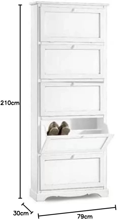 scarpiera 5 ante ribalta arte povera legno bianco 79x30x210 (1282) - Mobili 2G