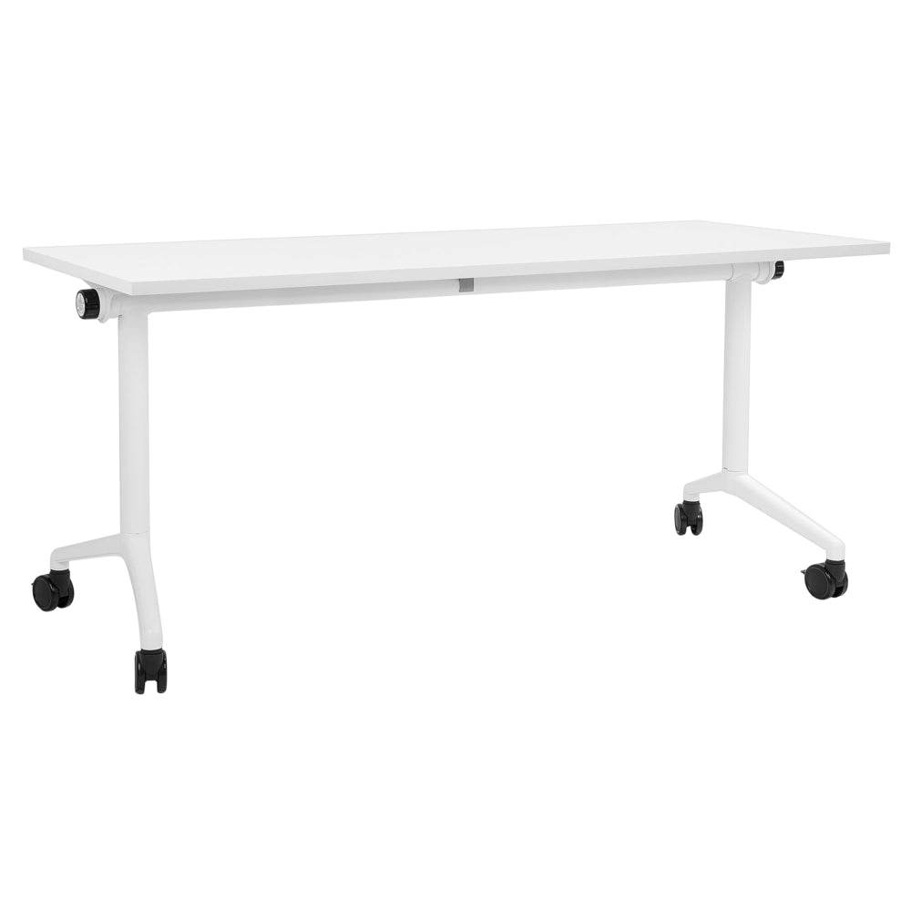 Scrivania rettangolare pieghevole con rotelle portatile con struttura in metallo bianco 160 x 60 cm stile moderno