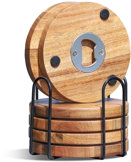 Sostegni in legno per bicchieri, set da 6, con apripettti, sostegni rotondi per bicchieri, per bevande, bar, tazze, bicchieri, sostegni per tavolo