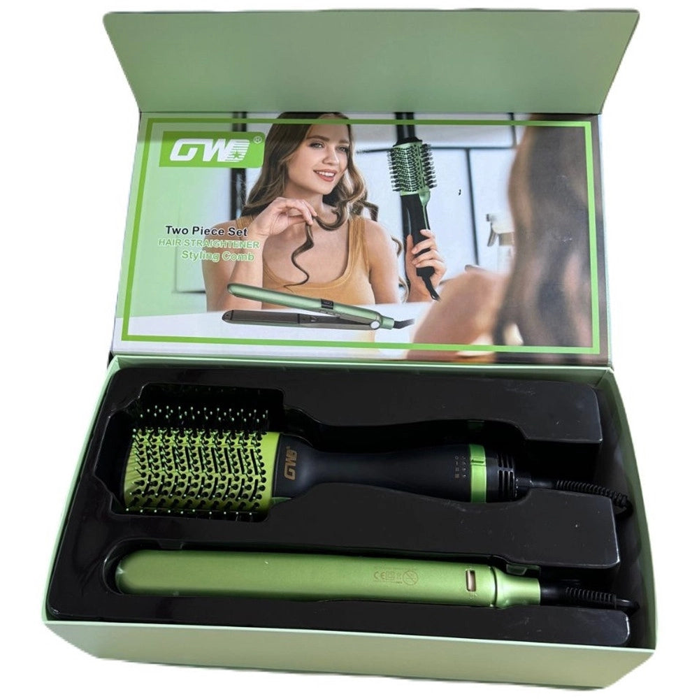 Trade Shop - Set Piastra + Spazzola Rotante Ioni 2in1 Professionale Per Styling Capelli Multifunzione -