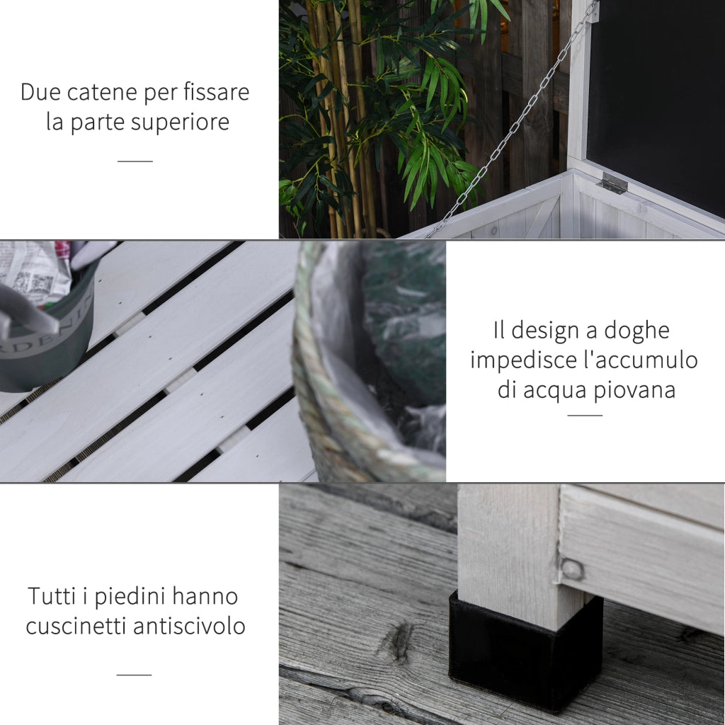 Cassapanca da Esterno in Legno di Abete con Coperchio ¨C zephmum ¨C Bianco 127x56x60 cm