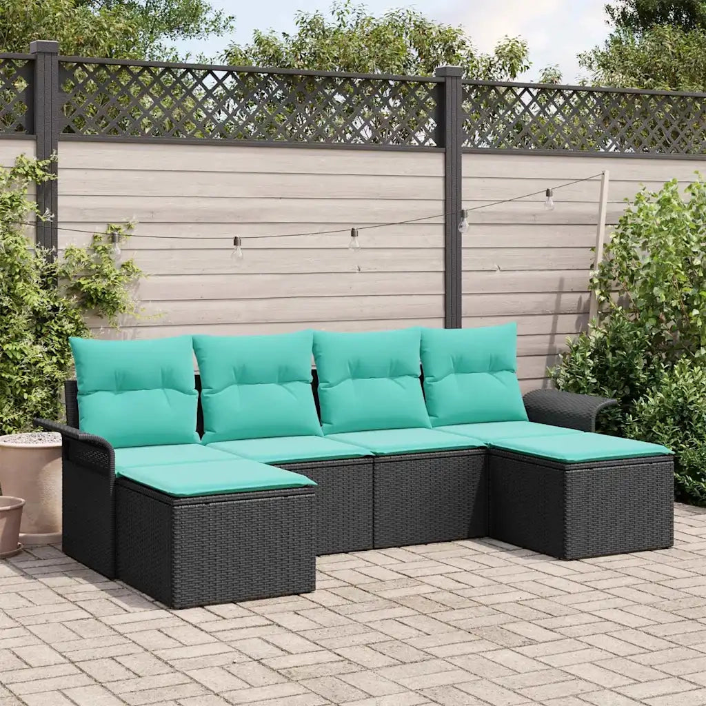 Set Divano da Giardino con cuscino 6 pcs Nero Poly Rattan 3354145