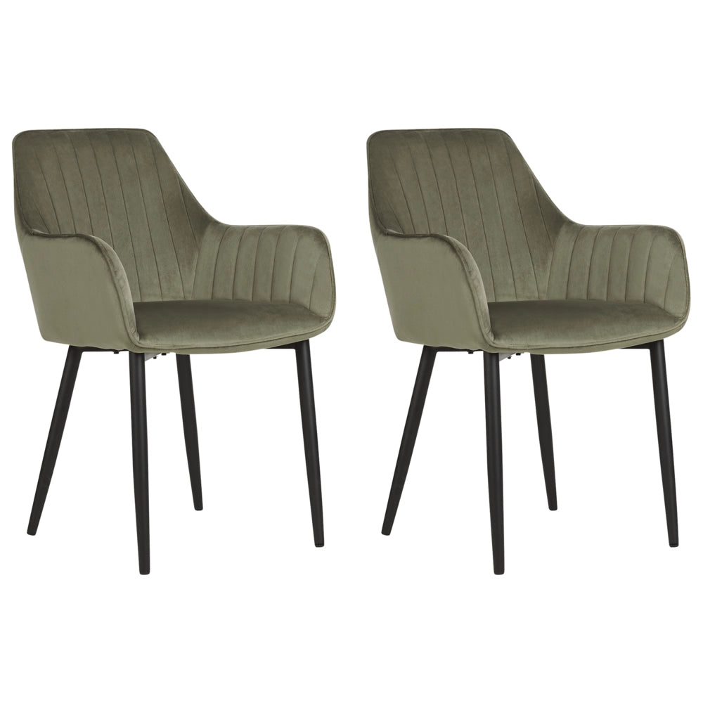 Set di 2 sedie da pranzo Braccioli in velluto verde oliva Gambe in metallo Nero Retro Glam
