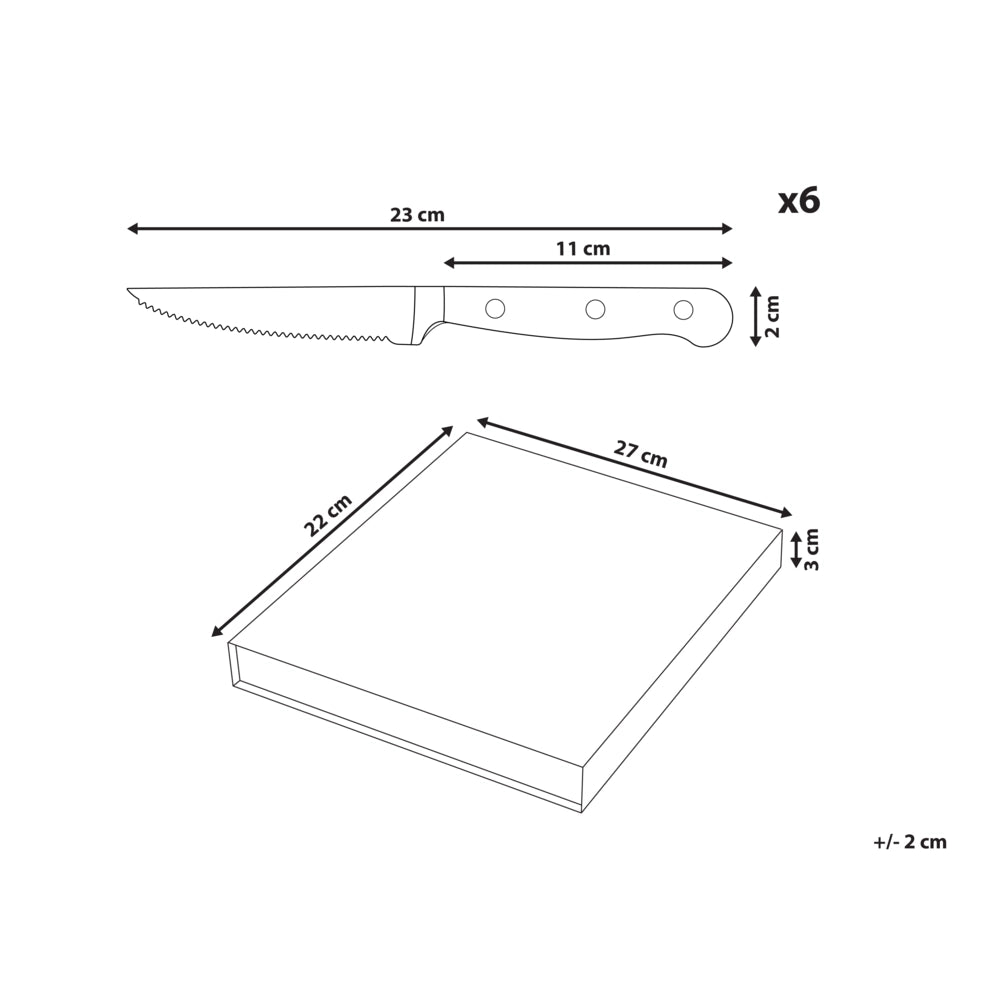 Set di coltelli da bistecca 6 pezzi Elegante confezione in acciaio inossidabile Manico in legno Lama seghettata Marrone