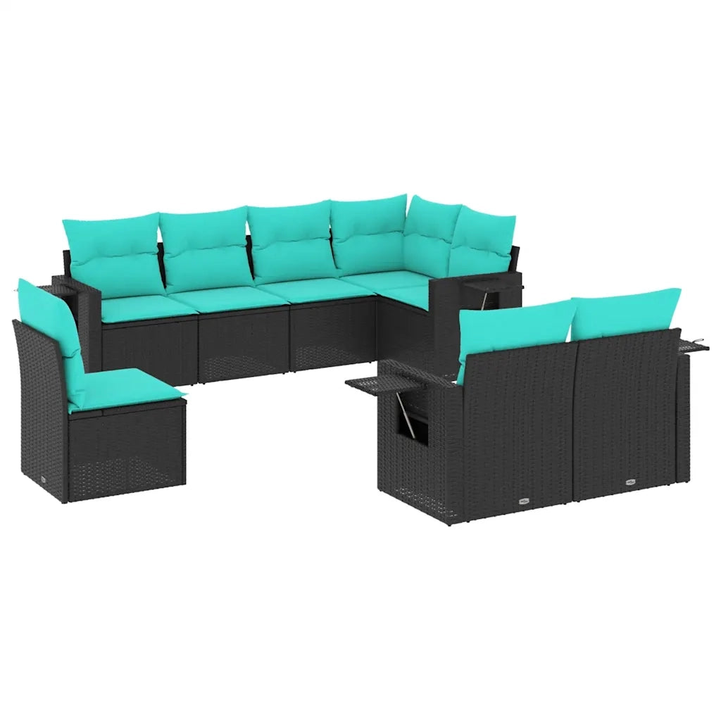 Set Divani da Giardino 8 pz con Cuscini Nero in Polyrattan 3220436