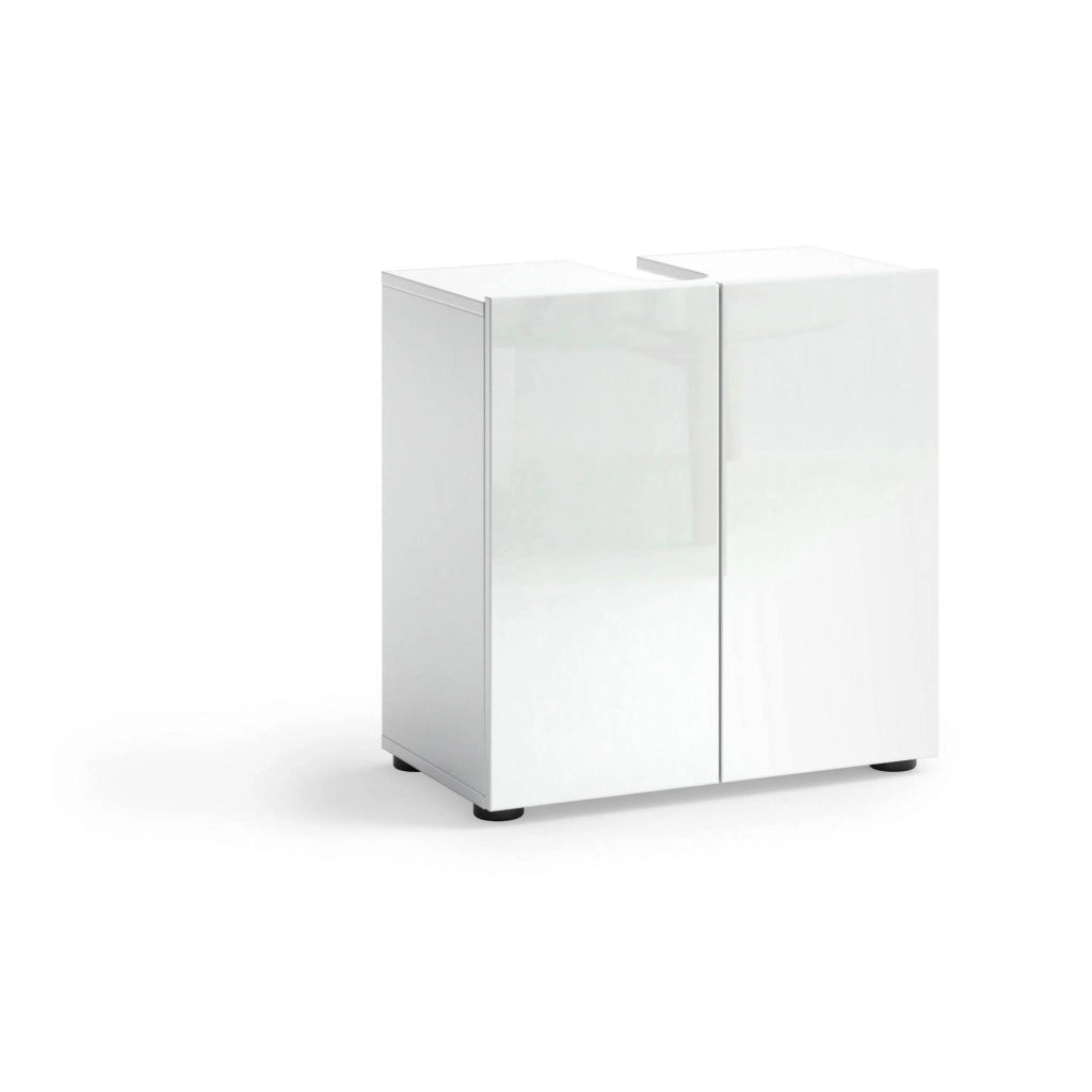 Mobile sottolavabo Vione, Mobiletto da bagno, Contenitore porta lavabo, Armadio per lavandino, Made in Italy, Bianco lucido, 60x34h62 cm