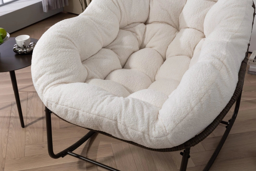 Sedia a dondolo da esterno in rattan bianca 78×106×90 cm