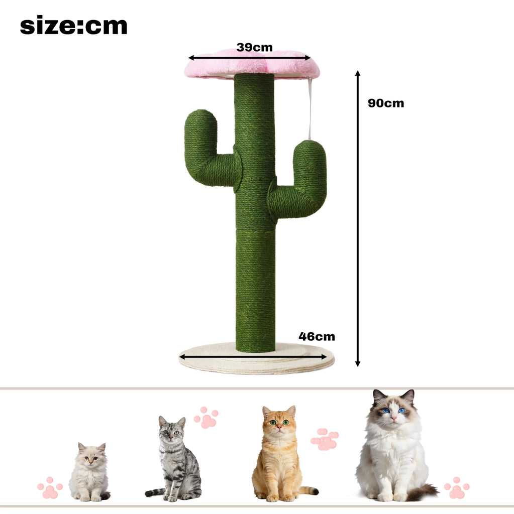 Tiragraffi per gatti a forma di cactus 90 cm; verde; con base stabile in MDF e sisal