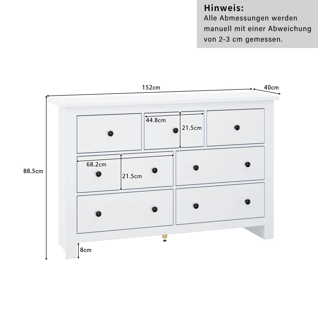 Credenza; 152x40x89 cm; con 7 cassetti; bianco