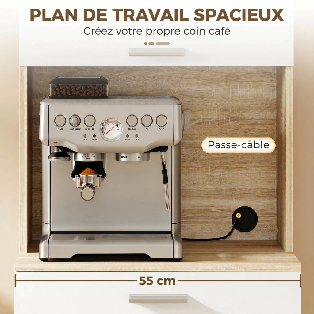 Armadio da Cucina con Ante, Cassetto e Piano di Lavoro ¨C zephmum ¨C Bianco e Legno Naturale 55x40x174 cm
