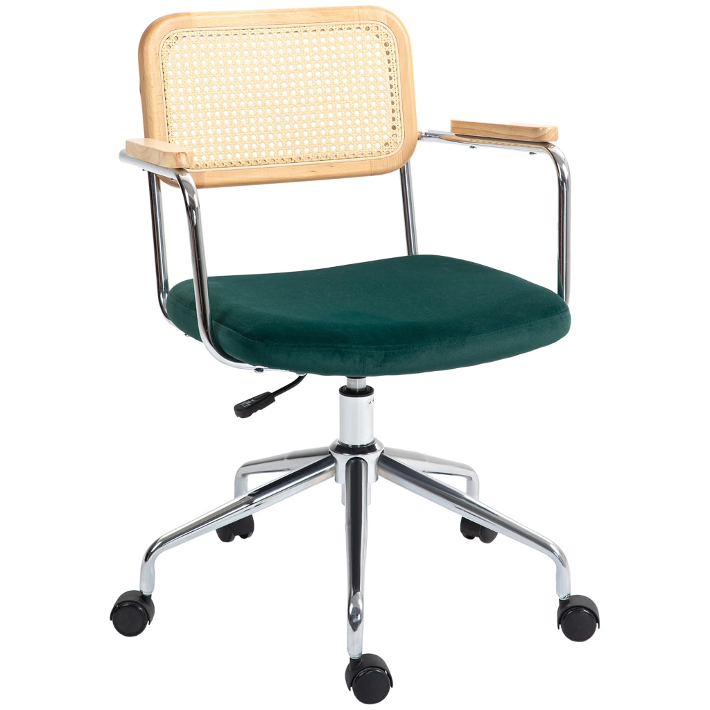 Sedia da Ufficio Girevole Regolabile ¨C Xylo ¨C Braccioli in Legno, Design Boho, Verde, 120kg