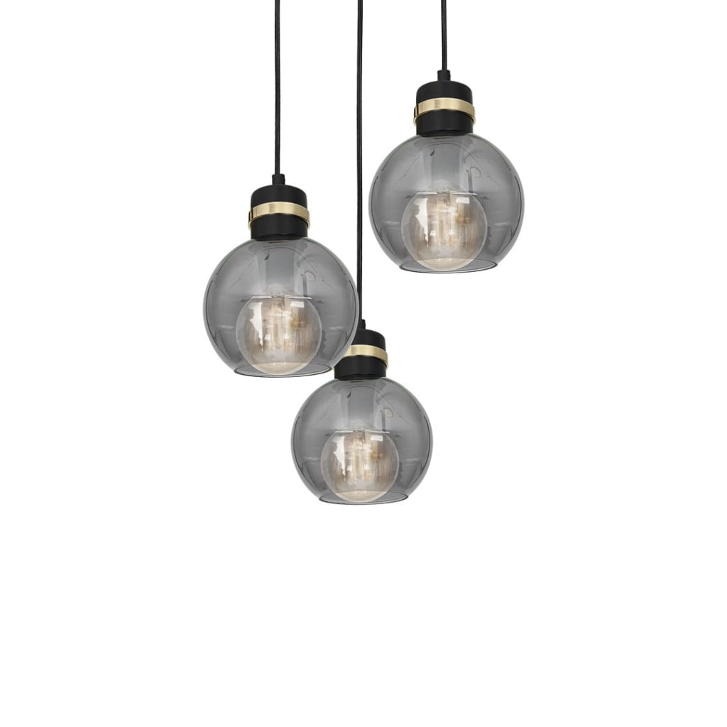 Lampadario OMEGA 3 luci E27 vetro fumé nero oro Milagro