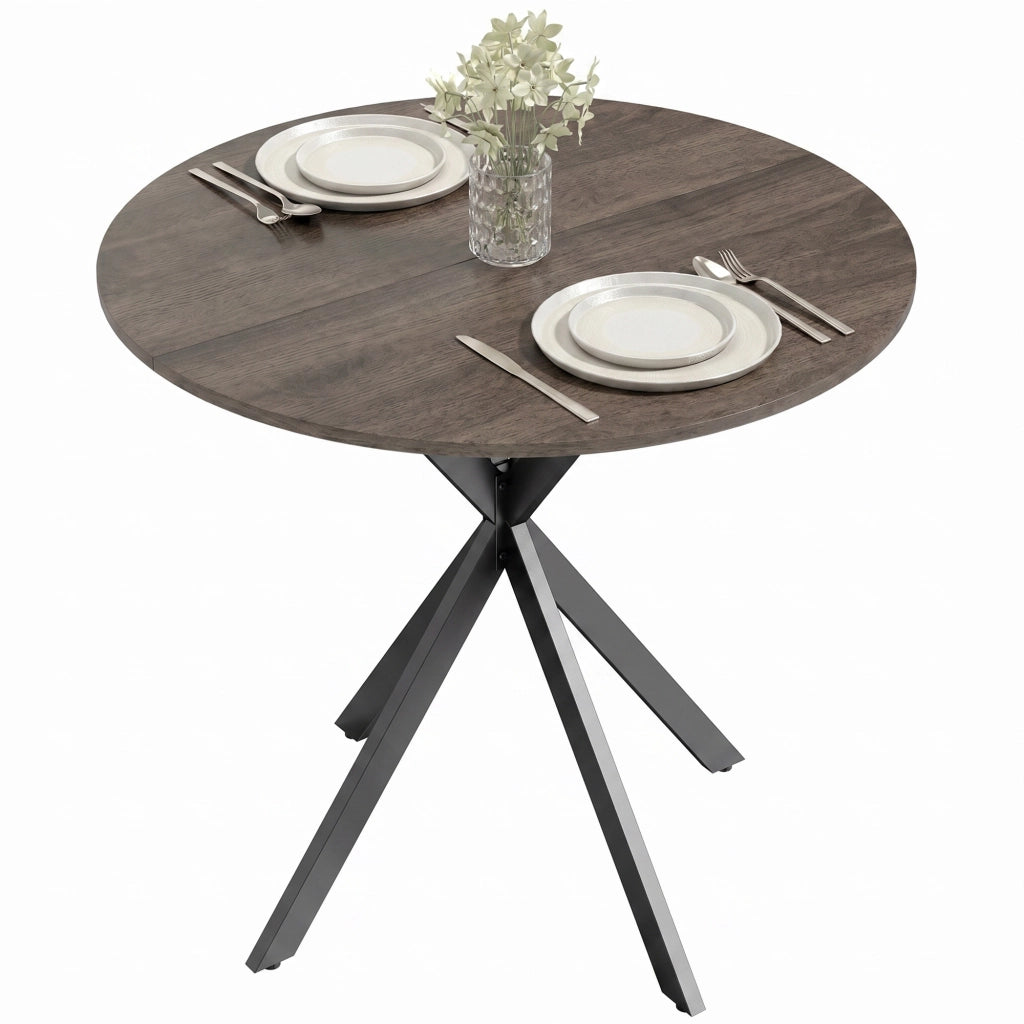 Runder Küchentisch, 80 cm, kompakte Tischplatte, Spanplatte, Metall, Braun