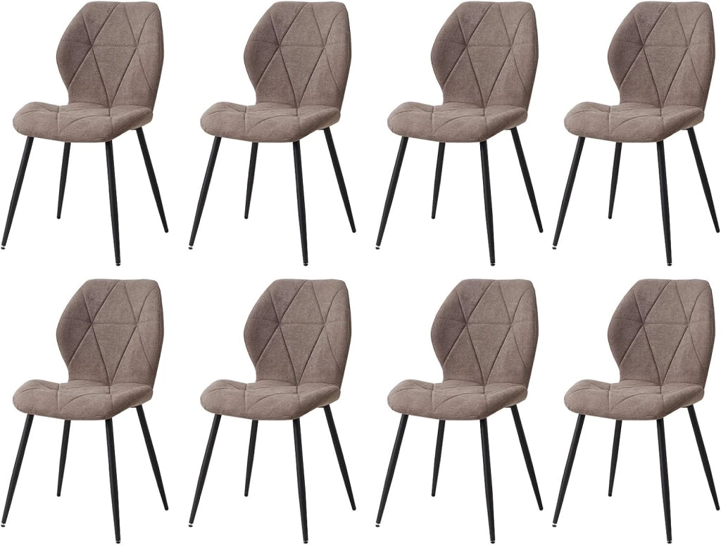 GrandCA HOME Set di 6 Sedie da Pranzo, Sedie da Pranzo Imbottite, Sedie da Cucina Nordiche con Gambe in Metallo, Cuscini in Tessuto a Rombi, Beige-R
