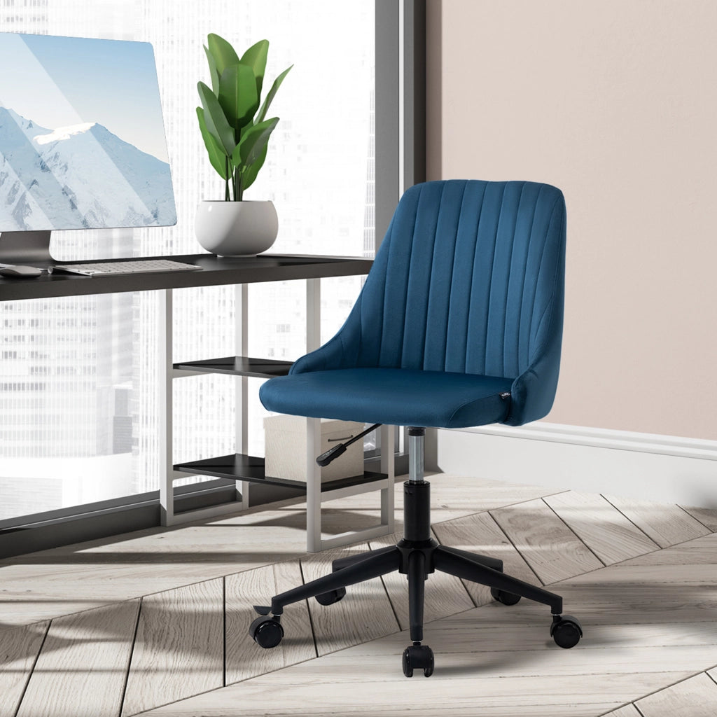 Sedia da Ufficio in Velluto ¨C Zephmum ¨C Blu, Altezza Regolabile, 50x58x77-87cm