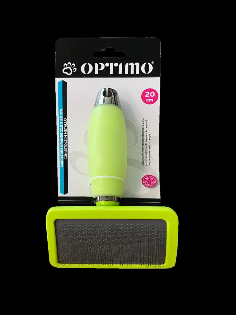 OPTIMO SPAZZOLA PER ANIMALI MANICO IN SILICONE E SETOLE IN METALLO VERDE 20 CM