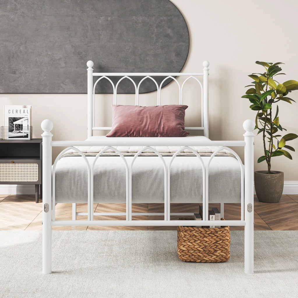 Letto singolo in ferro bianco con rete a doghe in metallo 208x90x102 cm