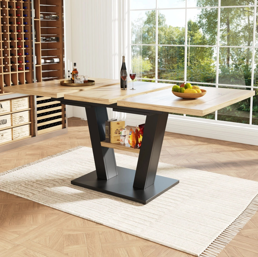 Tavolo da pranzo 118x70x75 cm; allungabile con gambe incrociate; MDF; nero e colore naturale