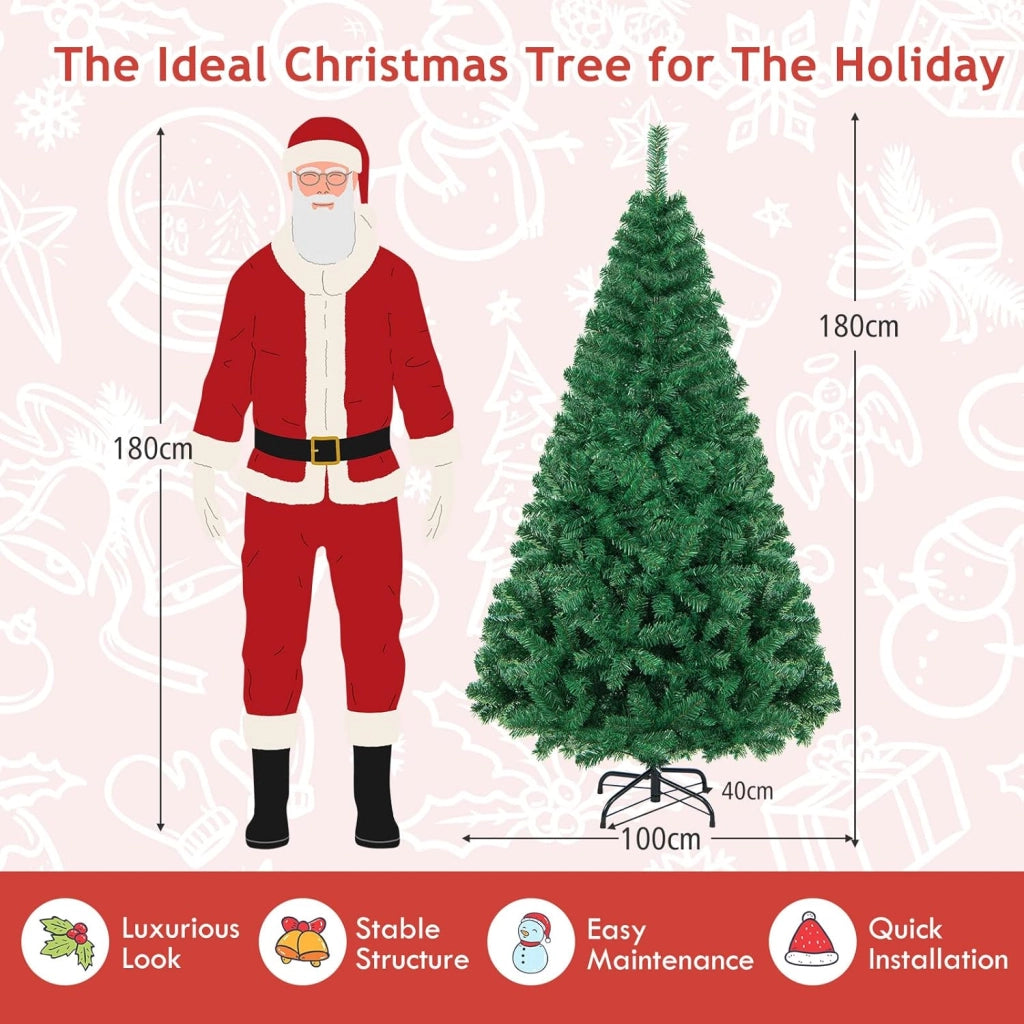 Albero di Natale Verde 150/180/210/240 cm Folto Sintetico, Albero di Natale per Feste, Case, Uffici, Negozi, Bar, Supporto in Ferro, Rami Spessi (180 cm)