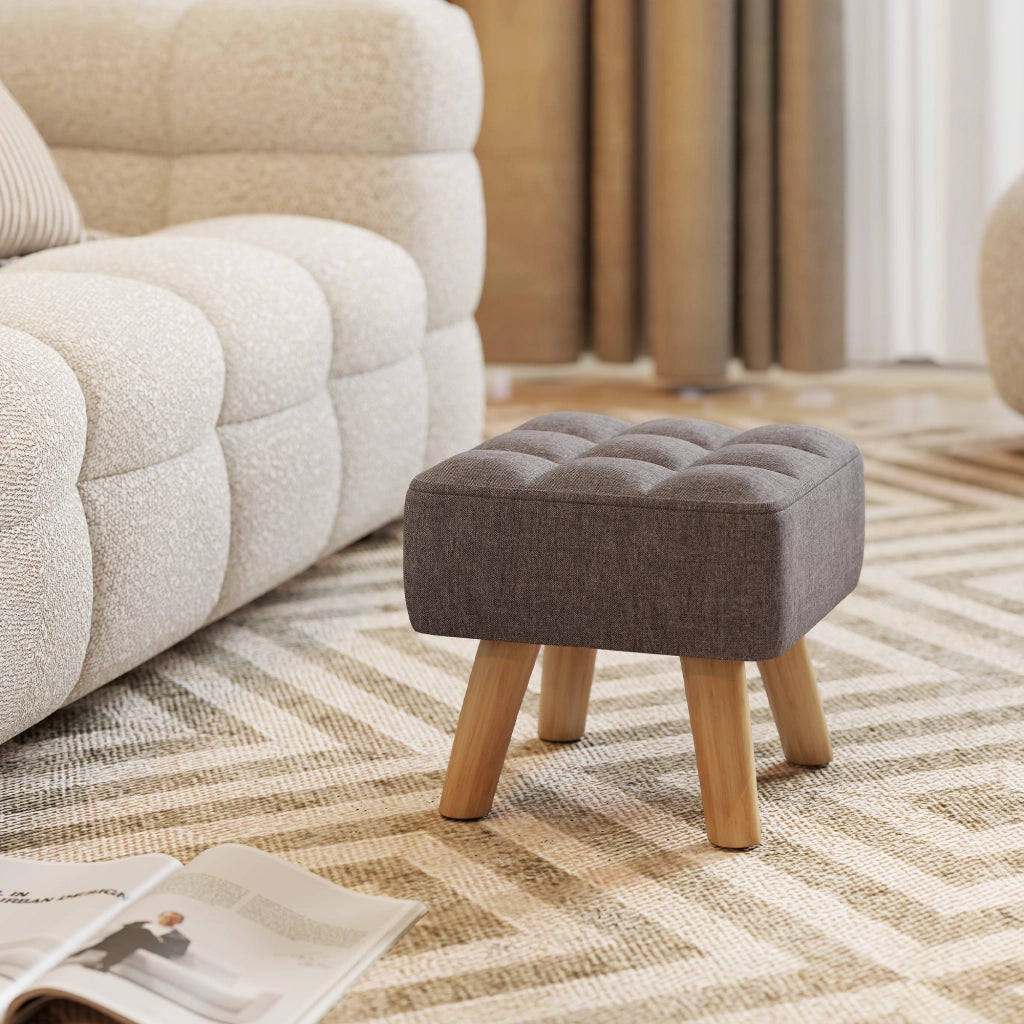 Pouf in tessuto con gambe in legno ¨C zephmum ¨C grigio 27x27x26 cm
