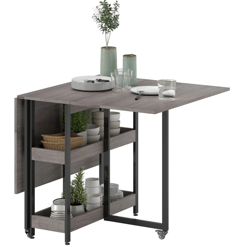 Tavolo pieghevole 133.4x80x75 cm con 2 vani aperti in legno grigio