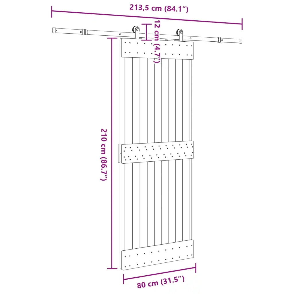Porta scorrevole NARVIK 80 x 210 cm (213,5 cm) Naturale e Nero 3445270