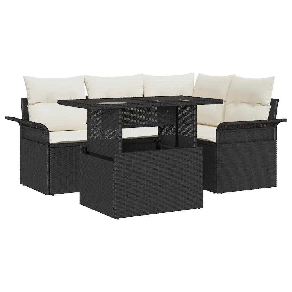 Set Divano da Giardino con cuscino 5 pcs Nero Poly Rattan 3348273