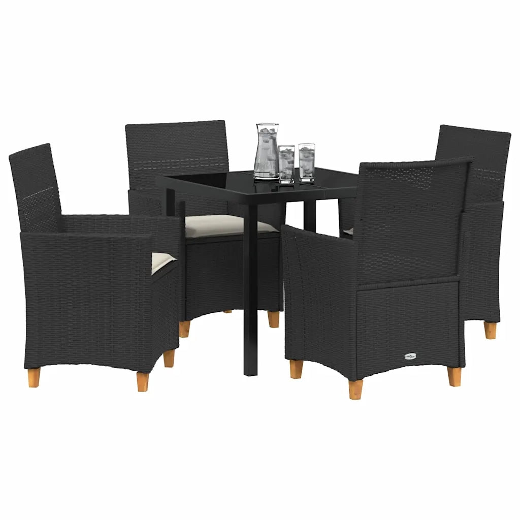 Set da Pranzo per Giardino 5 pcs Nero polyrattan