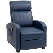Poltrona Massaggiante Reclinabile 68x88x98 cm con Telecomando e Poggiapiedi in Pelle PU Blu Scuro