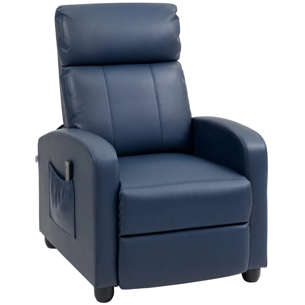 Poltrona Massaggiante Reclinabile 68x88x98 cm con Telecomando e Poggiapiedi in Pelle PU Blu Scuro
