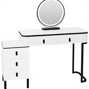 Toeletta con 5 cassetti e specchio LED; sistema contenitore per camera da letto; 100×40×125 cm; nero