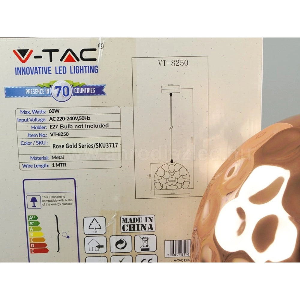 Trade Shop - Lampadario Pendente Lampada A Sospensione In Metallo Cono Oro Rosa Rame Vt-8250 -