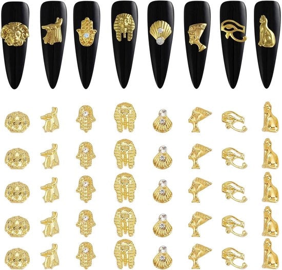 Accessori per manicure 3D a forma di dente di leone egiziano in oro - 40 pezzi - Accessorio per nail art - Kit di manicure faraonico - Decorazioni DIY per nail art