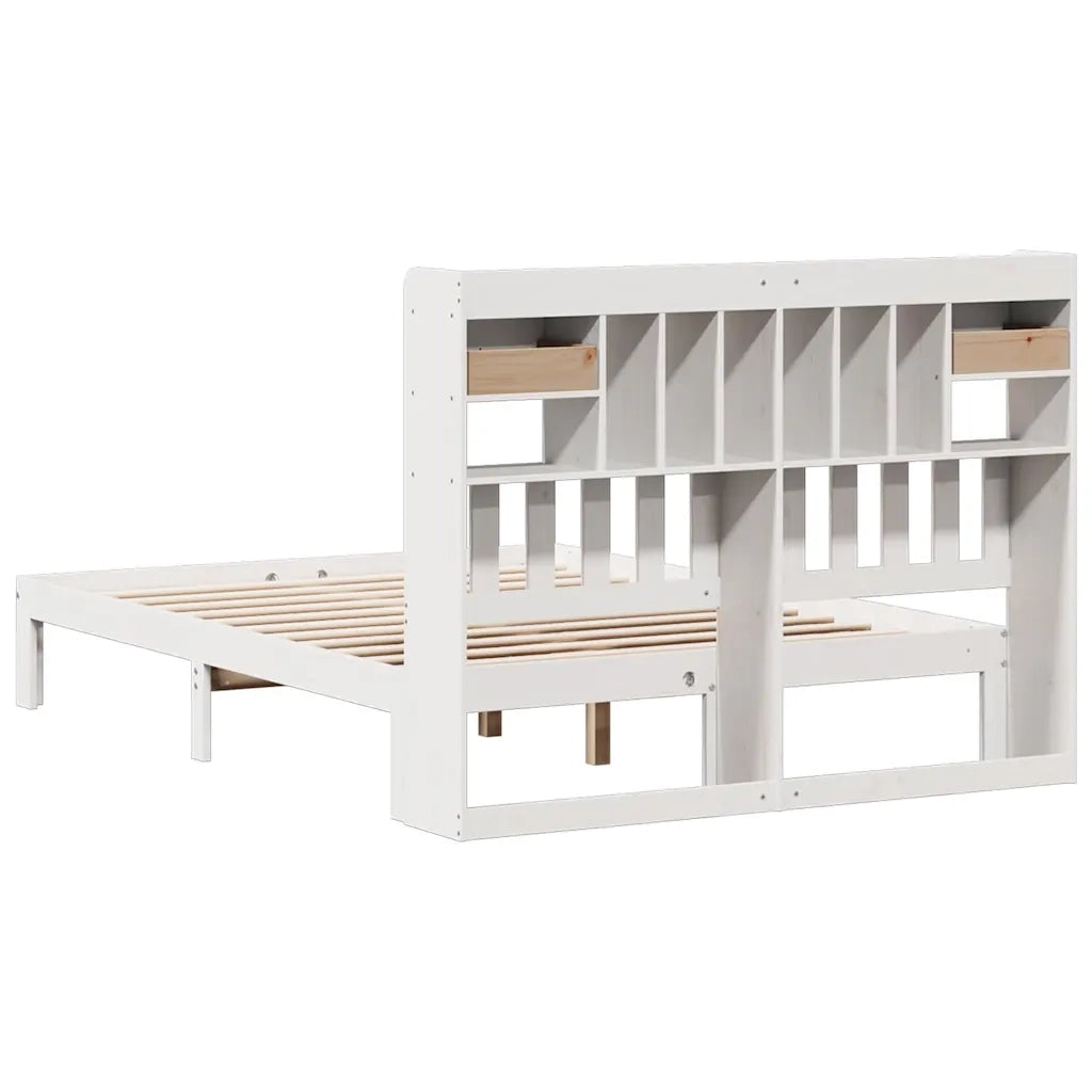 Letto Libreria senza Materasso-Struttura Letto con contenitore Bianco 135x190 cm Legno di Pino 368481