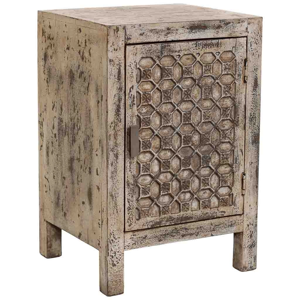 Comodino in legno fatto a mano, Beige, 45x35x60h cm