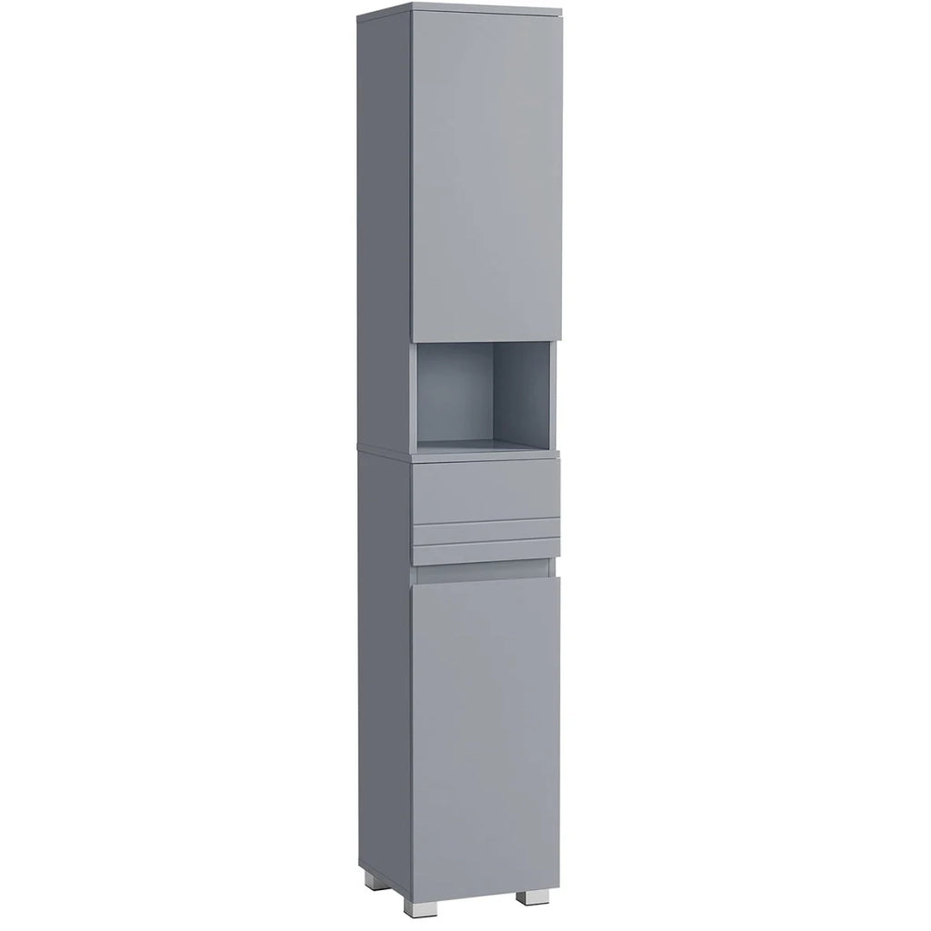 Mobiletto da bagno mobile contenitore colonna con cassetto ripiani regolabili scomparti 30 x 30 x 170 cm grigio 12_0004019