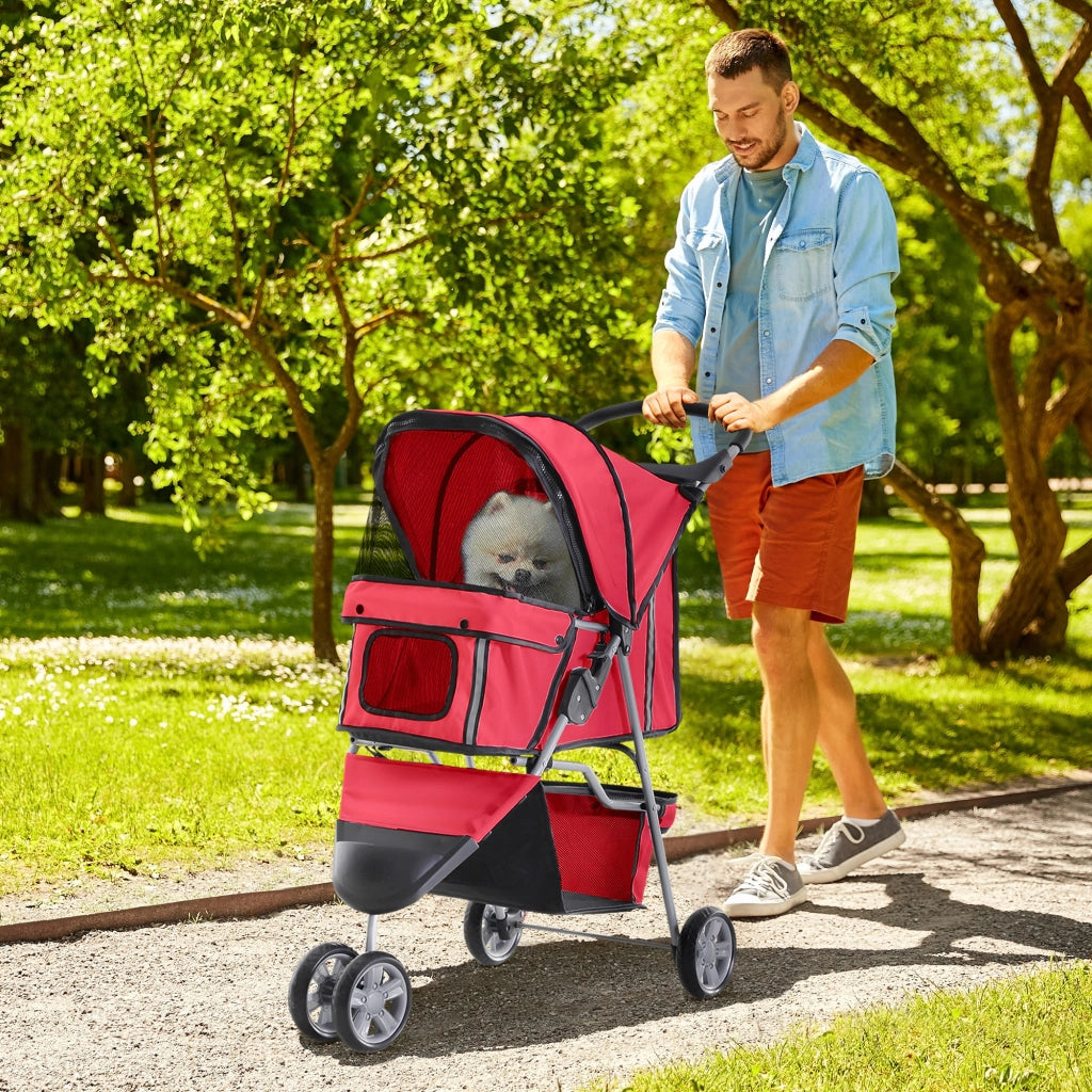 Carrello per animali domestici pieghevole per cani e gatti ¨C zephmum ¨C Rosso con cuscino, finestre a rete e portabottiglie