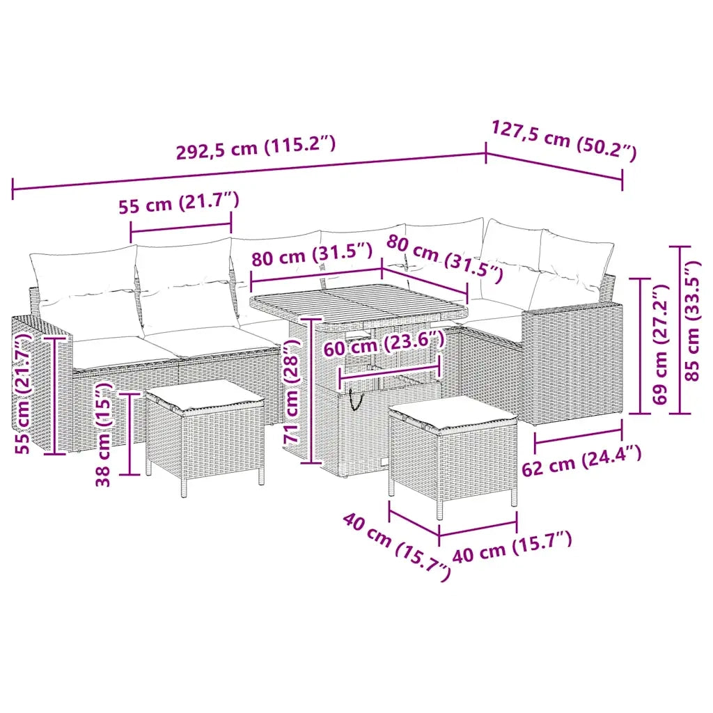 Set Divano da Giardino 9 pcs Nero polyrattan 3361630