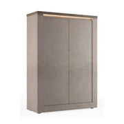 Buffet alto SASHA – 2 porte con 3 scaffali e LED – Bronzo e piano in legno Mercurio